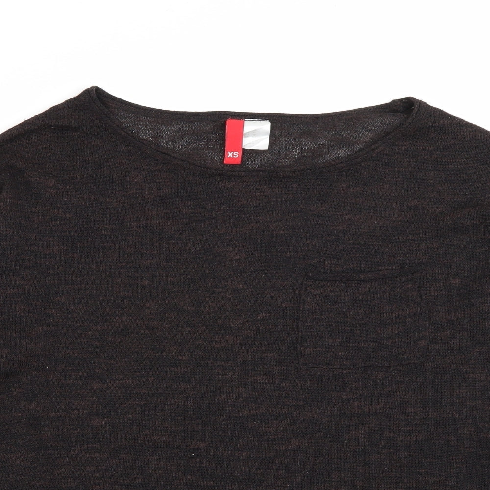 H&M Womens Brown Scoop Neck  Polyacrylate Fibre Pullover Jumper Size XS