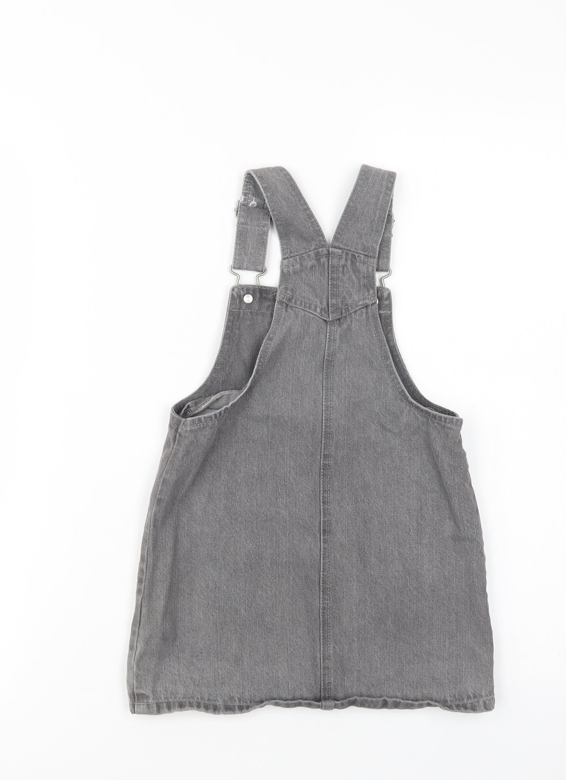 NEXT Girls Grey  Cotton Pinafore/Dungaree Dress  Size 3-4 Years  Square Neck Button - Zebra