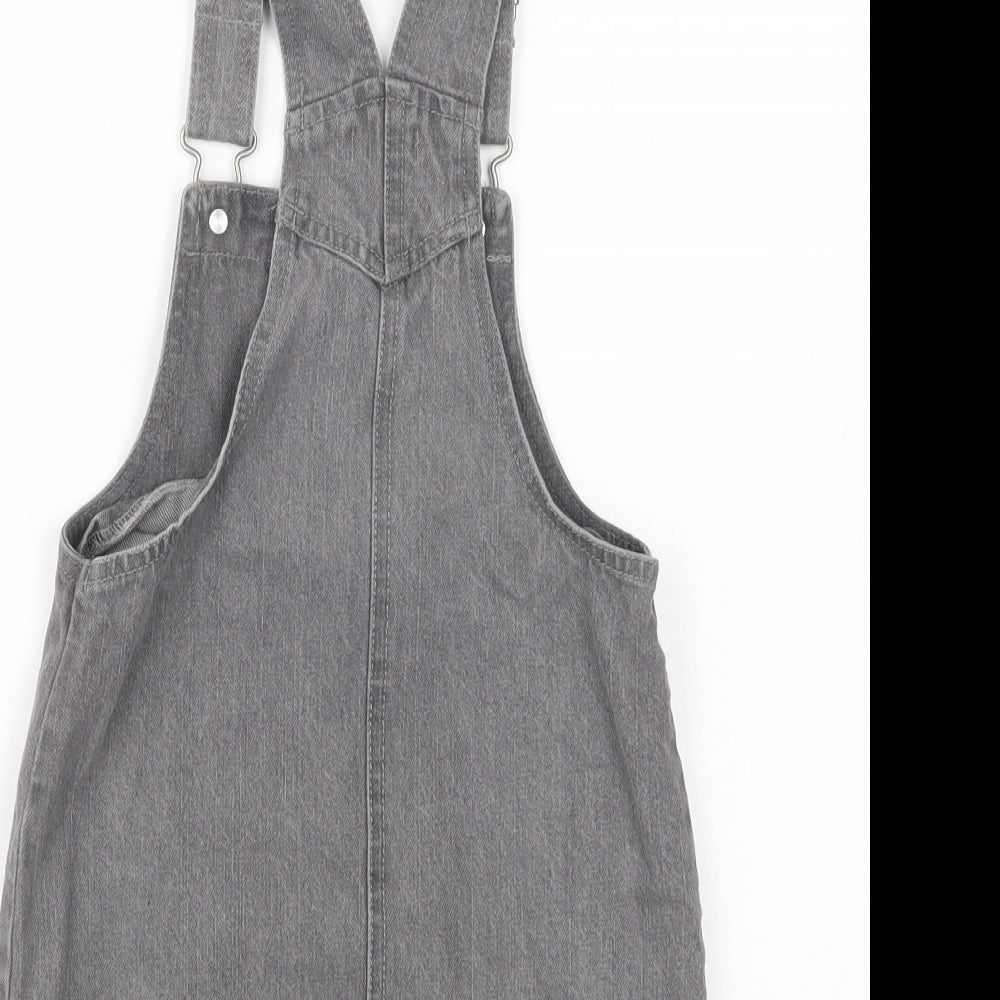 NEXT Girls Grey  Cotton Pinafore/Dungaree Dress  Size 3-4 Years  Square Neck Button - Zebra