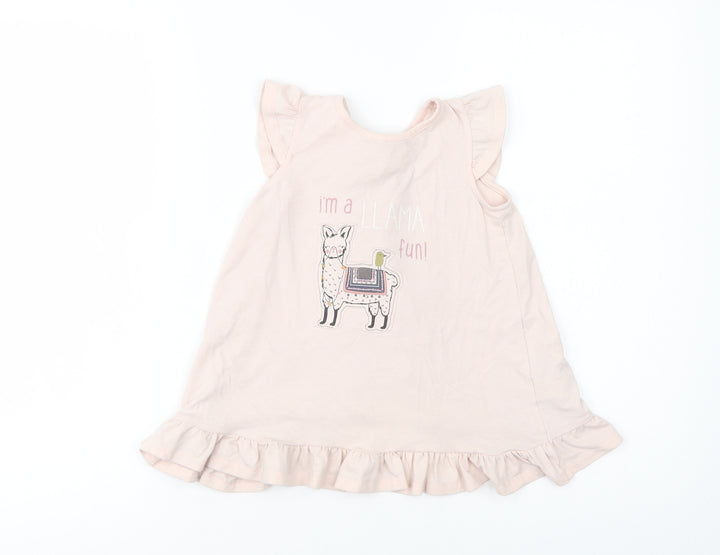 Maggie & Zoe Girls Pink Cotton Tunic Blouse Size 4 Years Crew Neck Button - Llama