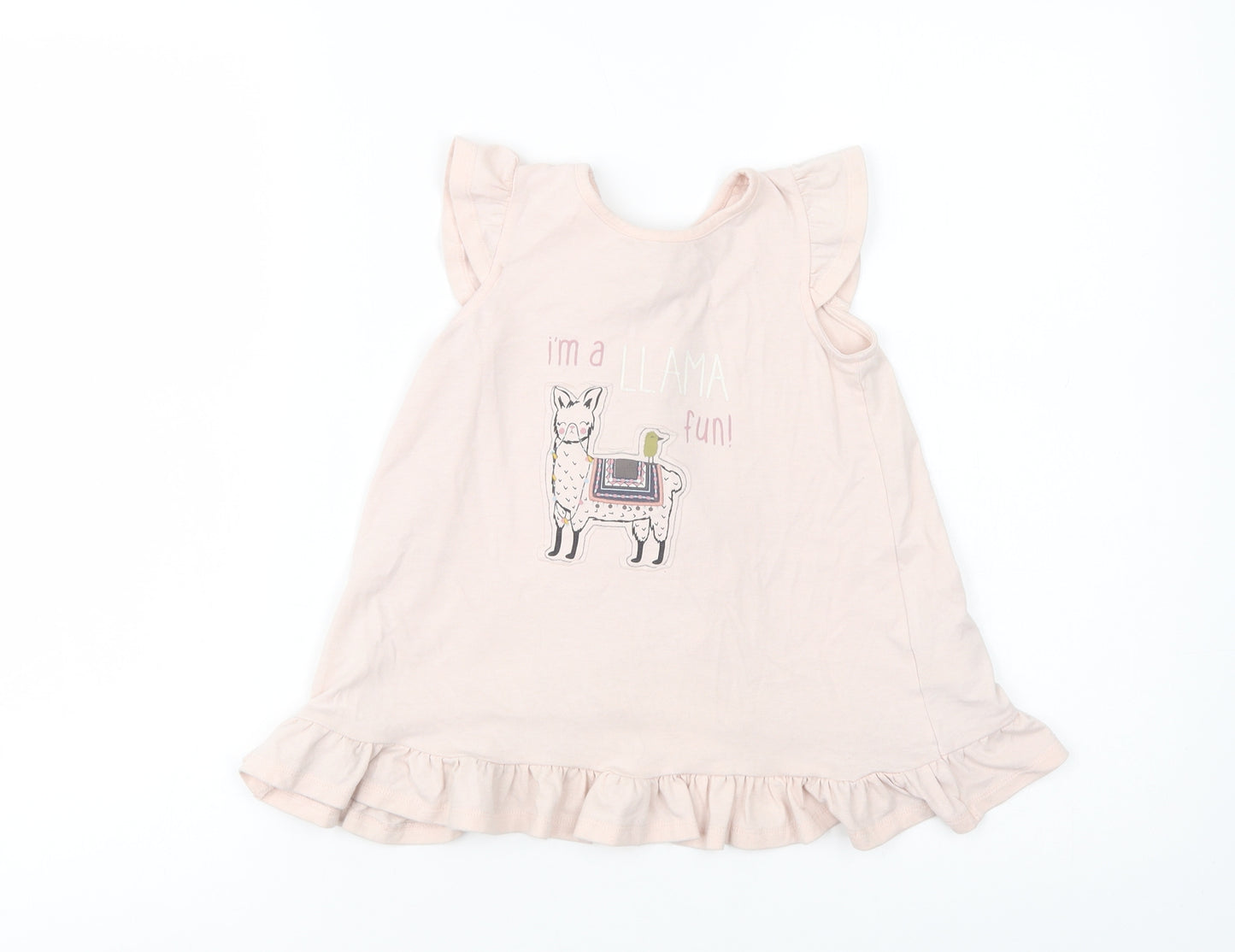 Maggie & Zoe Girls Pink  Cotton Tunic Blouse Size 4 Years Crew Neck Button - Llama