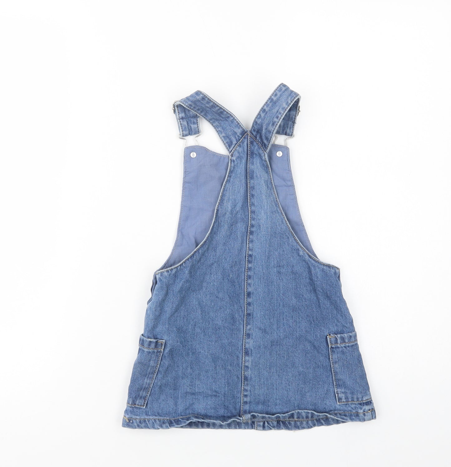 F&F Girls Blue  Cotton Pinafore/Dungaree Dress  Size 3-4 Years  Square Neck Button - Peppa Pig