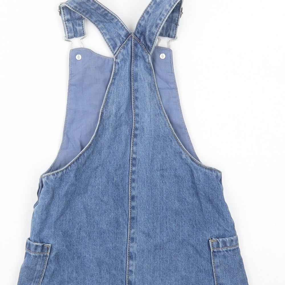 F&F Girls Blue  Cotton Pinafore/Dungaree Dress  Size 3-4 Years  Square Neck Button - Peppa Pig