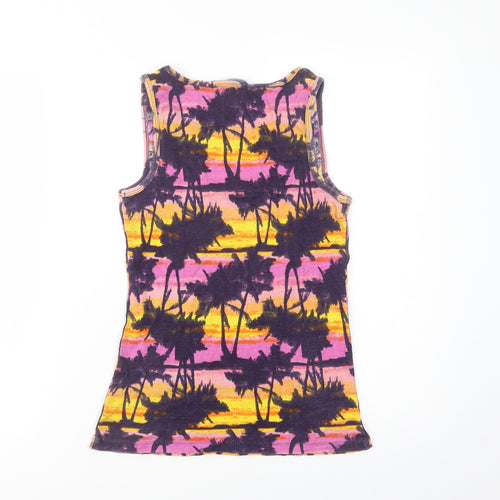 George Womens Purple Geometric Cotton Basic Tank Size 12 Scoop Neck - Palm Tree Print
