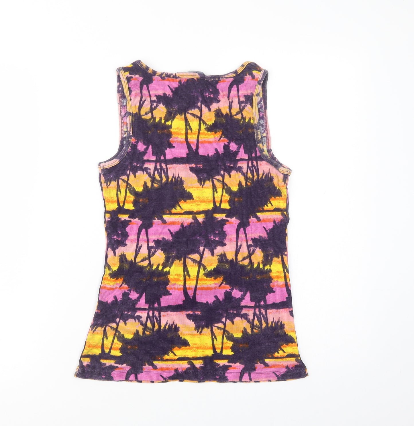 George Womens Purple Geometric Cotton Basic Tank Size 12 Scoop Neck - Palm Tree Print