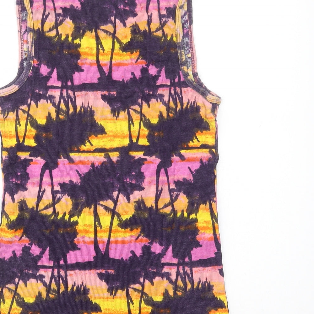George Womens Purple Geometric Cotton Basic Tank Size 12 Scoop Neck - Palm Tree Print