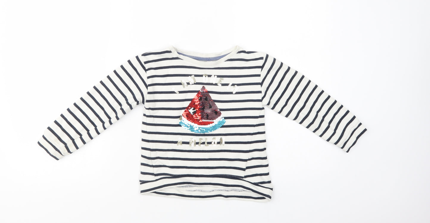H&M Girls White Striped Cotton Pullover Sweatshirt Size 4-5 Years  Pullover - Boat