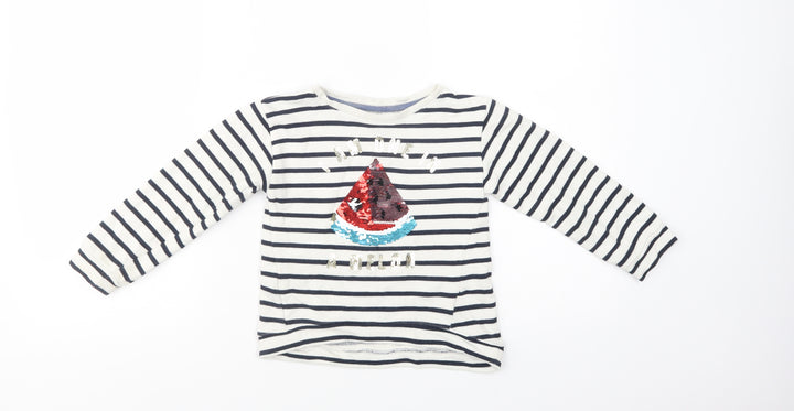 H&M Girls White Striped Cotton Pullover Sweatshirt Size 4-5 Years  Pullover - Boat