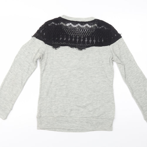 Glamorous Womens Grey Crew Neck  Acrylic Henley Jumper Size S   - Lace Detail