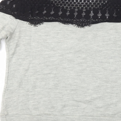 Glamorous Womens Grey Crew Neck  Acrylic Henley Jumper Size S   - Lace Detail