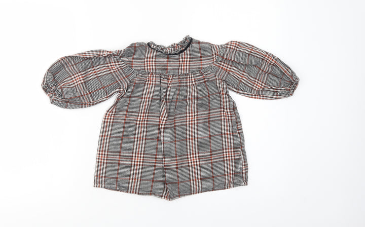 NEXT Baby Grey Plaid Cotton Tunic Blouse Size 18-24 Months Collared Button