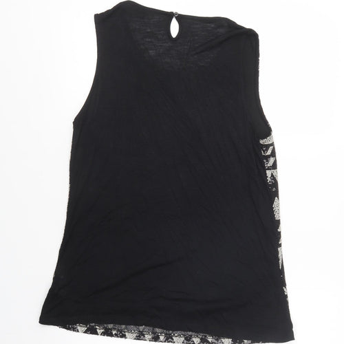 Dorothy Perkins Womens Black Geometric Viscose Basic Blouse Size 14 Scoop Neck