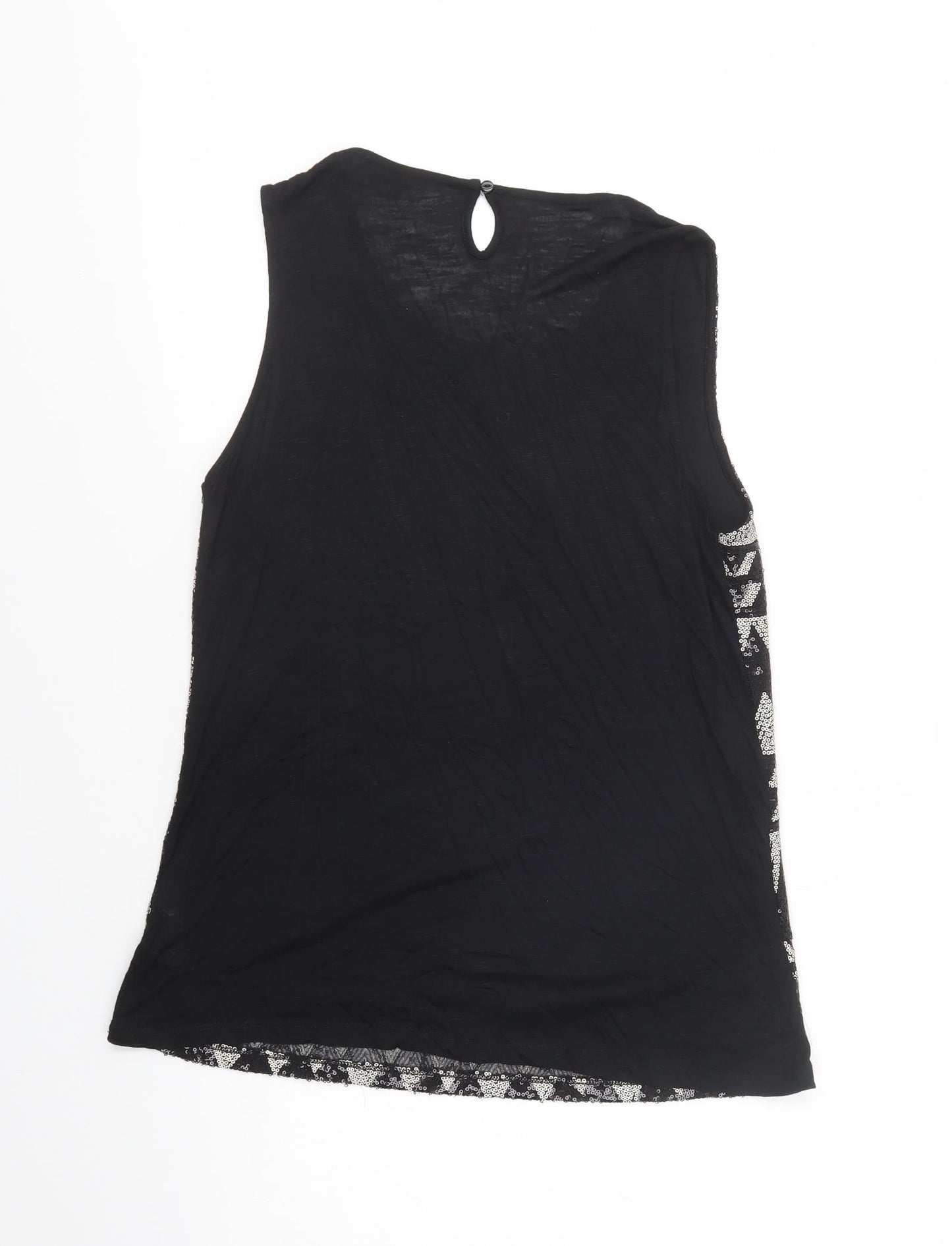 Dorothy Perkins Womens Black Geometric Viscose Basic Blouse Size 14 Scoop Neck