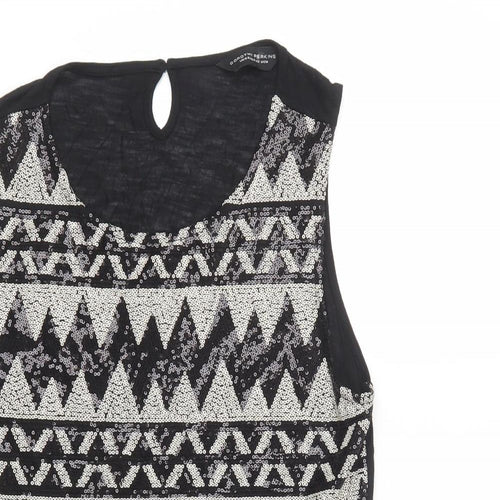Dorothy Perkins Womens Black Geometric Viscose Basic Blouse Size 14 Scoop Neck