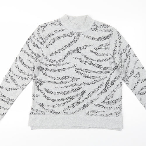 Marks and Spencer Womens Grey Mock Neck Animal Print Cotton Pullover Jumper Size 12