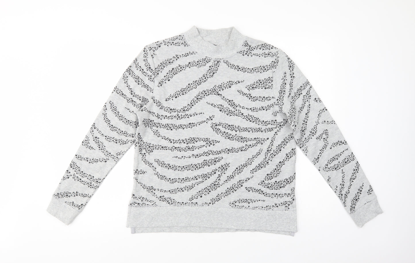 Marks and Spencer Womens Grey Mock Neck Animal Print Cotton Pullover Jumper Size 12