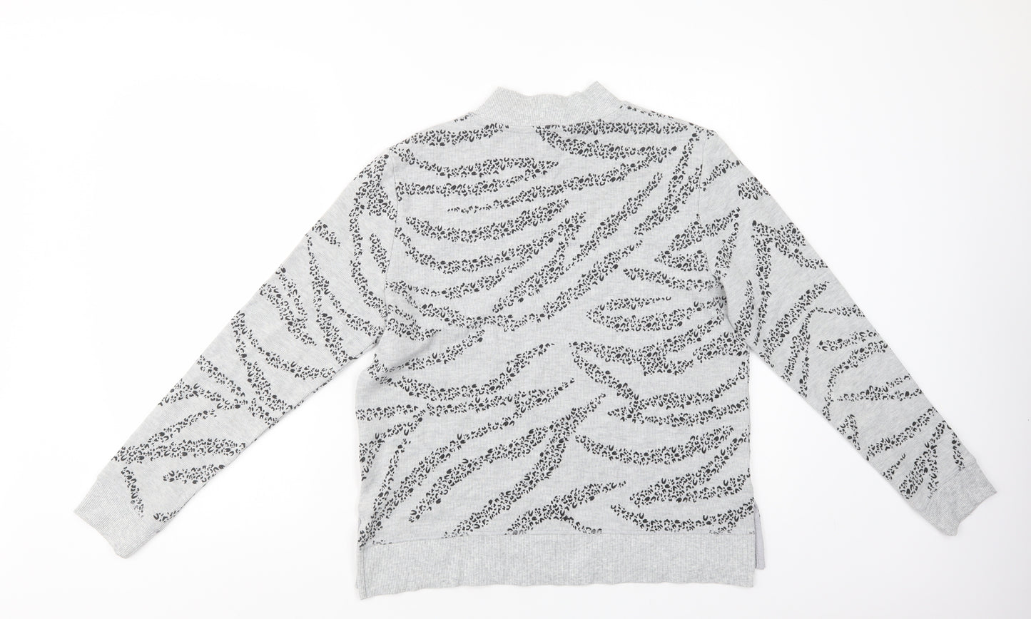 Marks and Spencer Womens Grey Mock Neck Animal Print Cotton Pullover Jumper Size 12