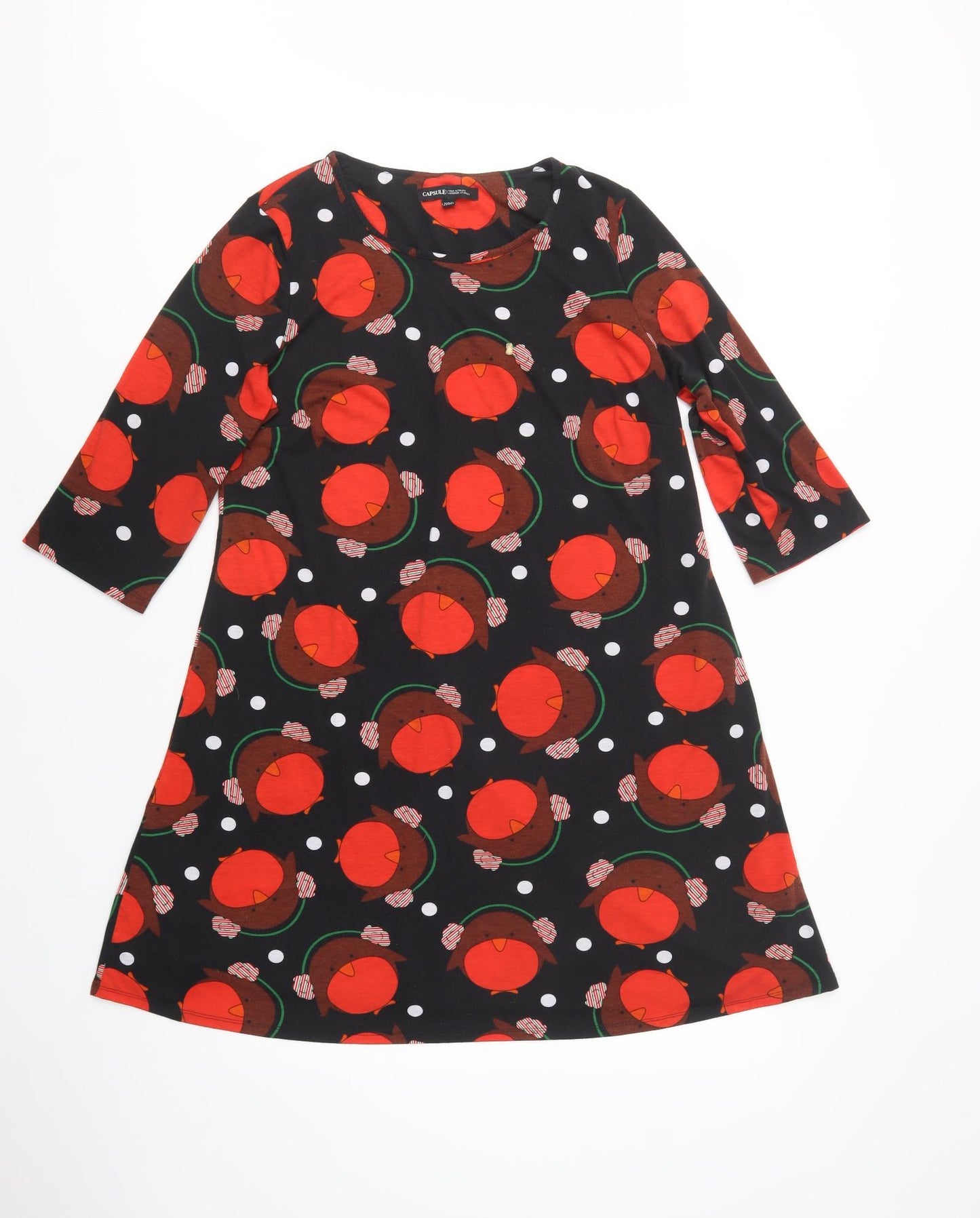 Capsule Womens Black Geometric Polyester A-Line  Size 18  Crew Neck Pullover - Bird Print