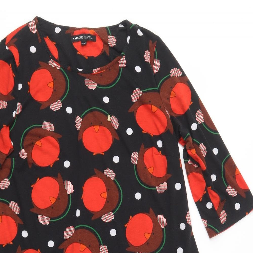 Capsule Womens Black Geometric Polyester A-Line  Size 18  Crew Neck Pullover - Bird Print