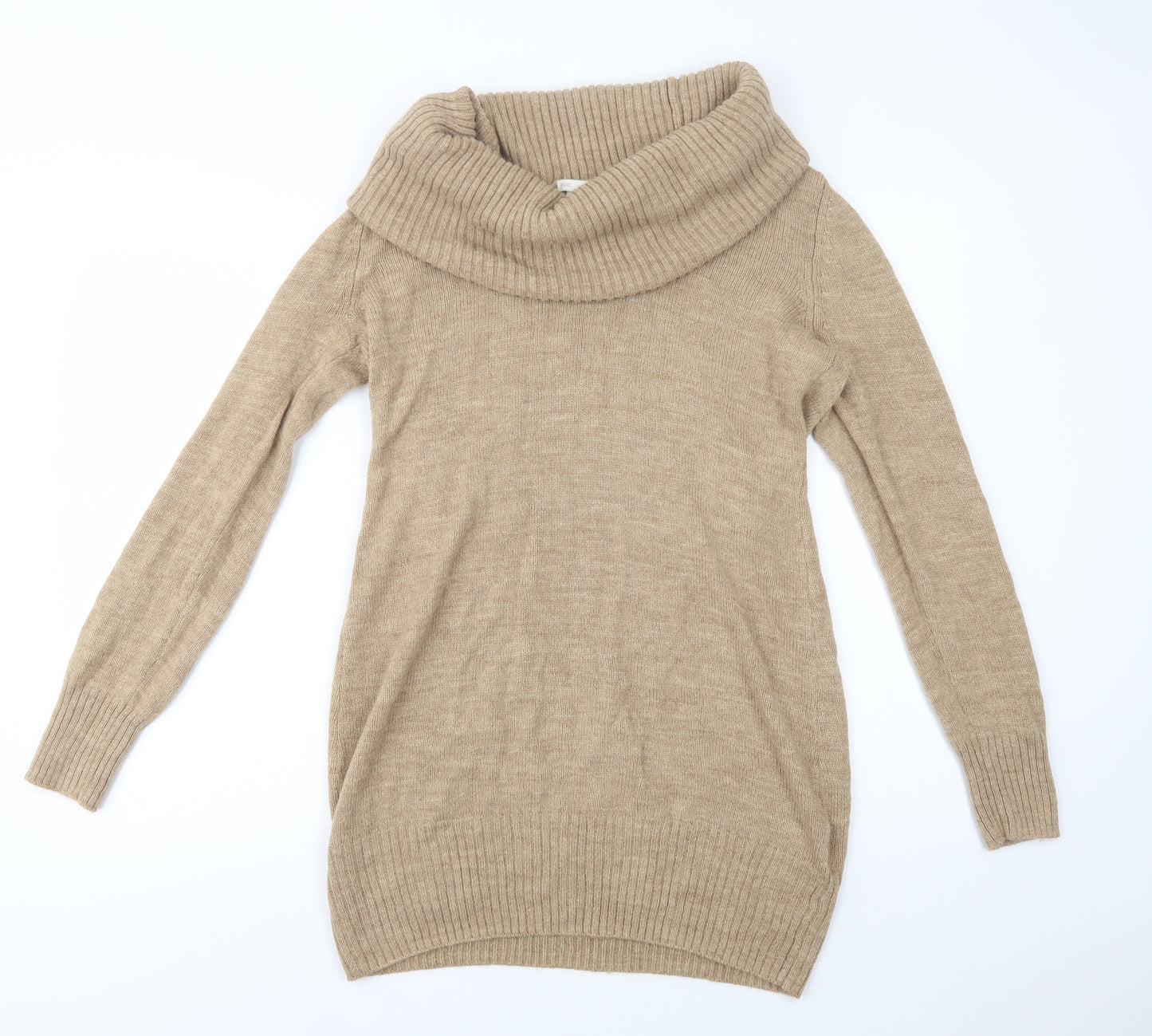 H&M Womens Beige Roll Neck  Acrylic Tunic Jumper Size L