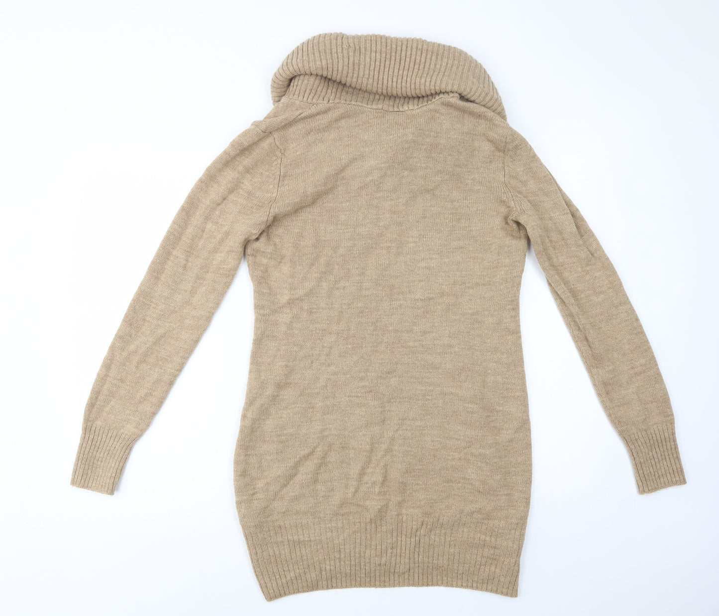 H&M Womens Beige Roll Neck  Acrylic Tunic Jumper Size L