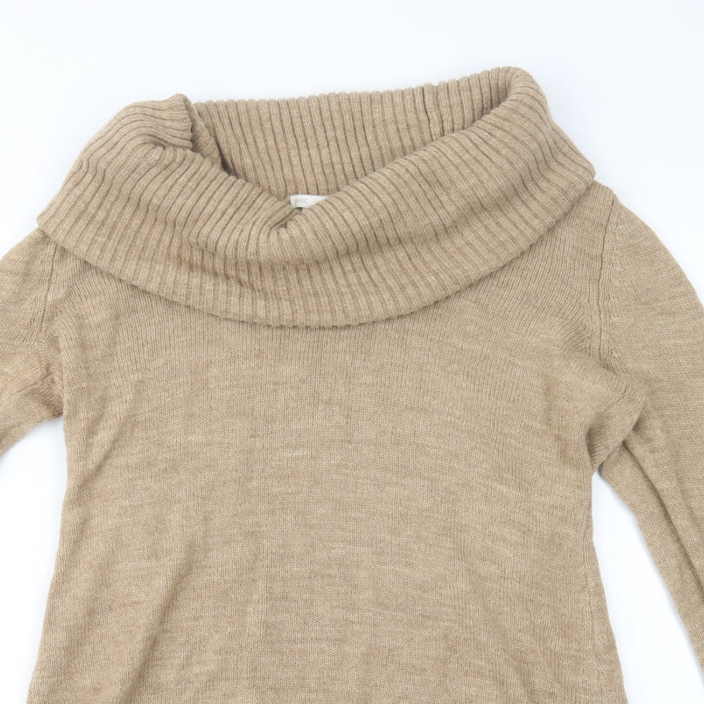 H&M Womens Beige Roll Neck  Acrylic Tunic Jumper Size L