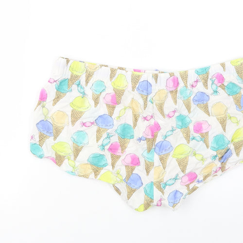 Primark Womens White Geometric Cotton  Sleep Shorts Size M  Drawstring - Ice Cream Print