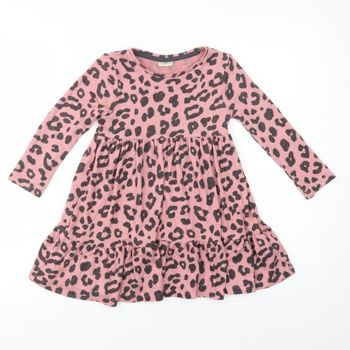 F&F Girls Pink Animal Print Viscose Skater Dress  Size 4-5 Years  Crew Neck Pullover