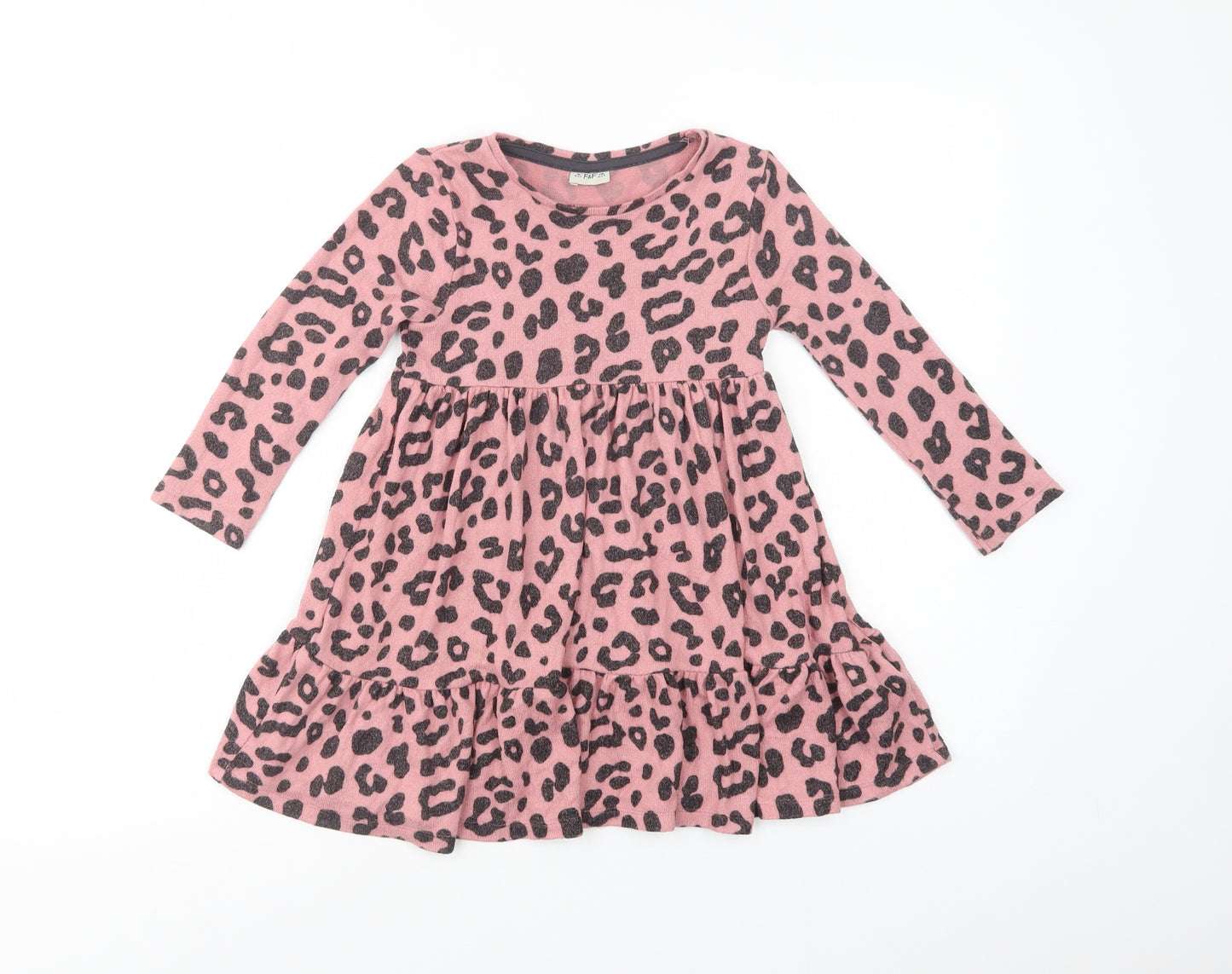 F&F Girls Pink Animal Print Viscose Skater Dress  Size 4-5 Years  Crew Neck Pullover