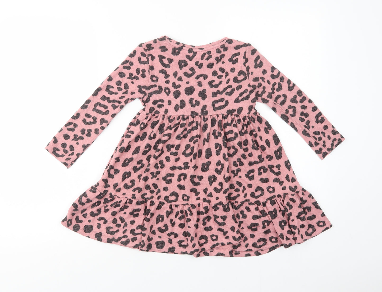 F&F Girls Pink Animal Print Viscose Skater Dress  Size 4-5 Years  Crew Neck Pullover