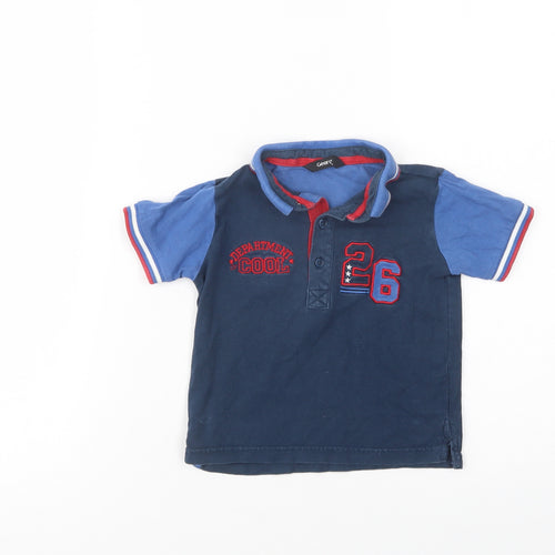 George Baby Blue Colourblock Cotton Basic Polo Size 12-18 Months Collared Button