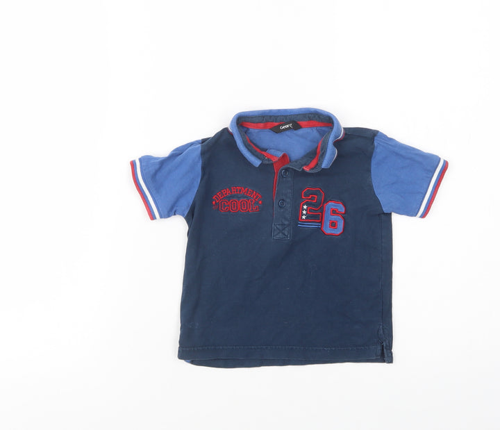 George Baby Blue Colourblock Cotton Basic Polo Size 12-18 Months Collared Button