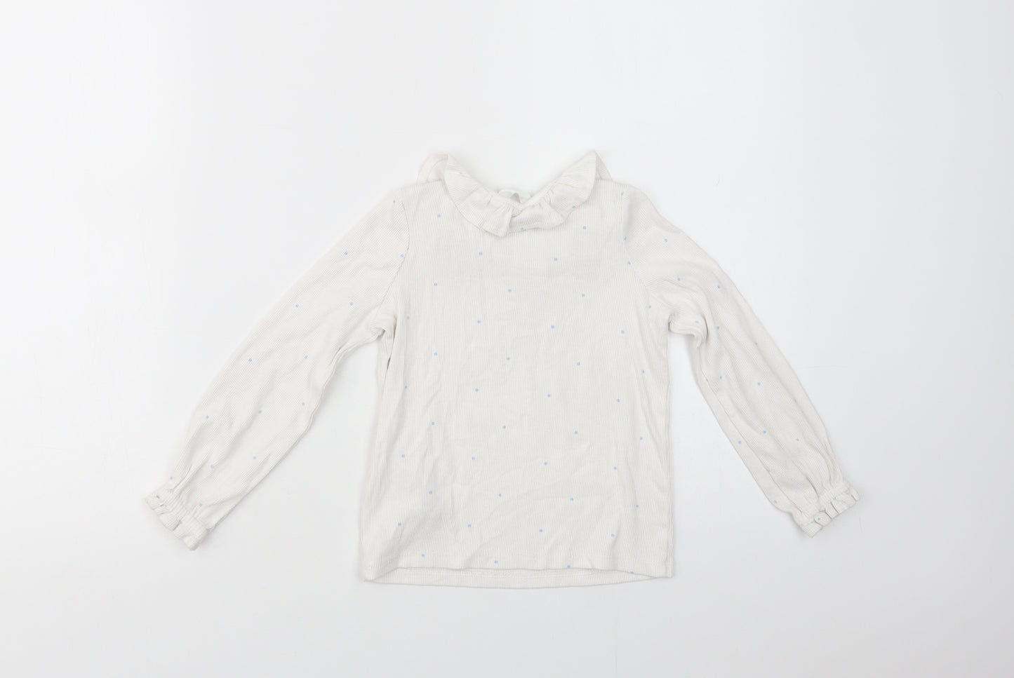 Marks and Spencer Girls White Polka Dot Cotton Basic T-Shirt Size 4-5 Years Collared Pullover
