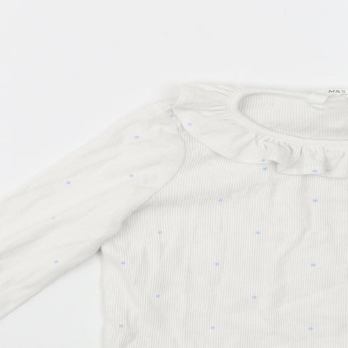 Marks and Spencer Girls White Polka Dot Cotton Basic T-Shirt Size 4-5 Years Collared Pullover