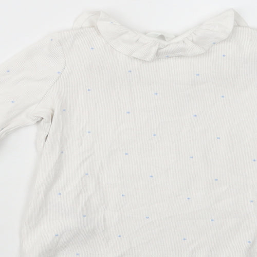 Marks and Spencer Girls White Polka Dot Cotton Basic T-Shirt Size 4-5 Years Collared Pullover