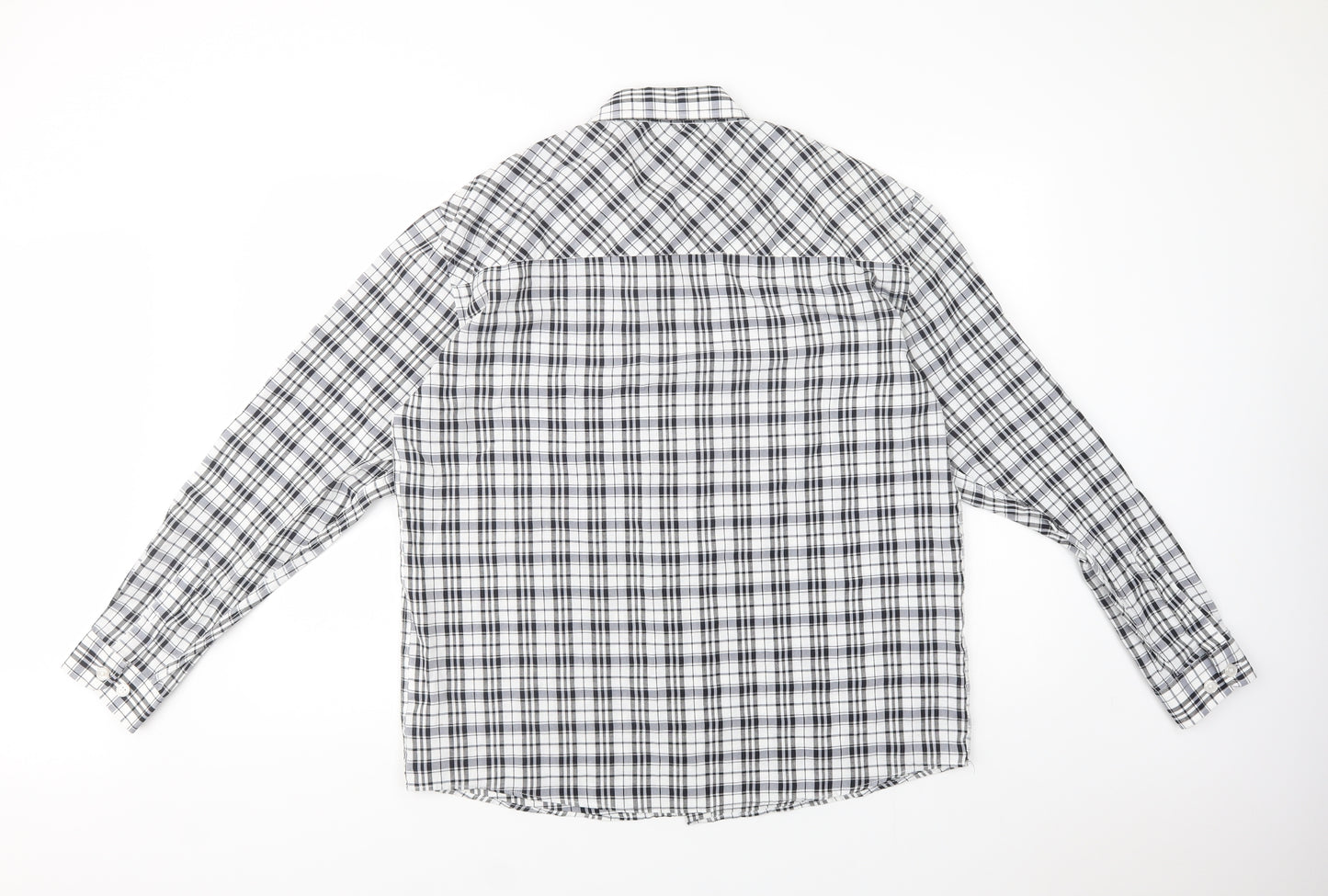 Boohoo Man Mens Grey Plaid Cotton  Button-Up Size M Collared Button