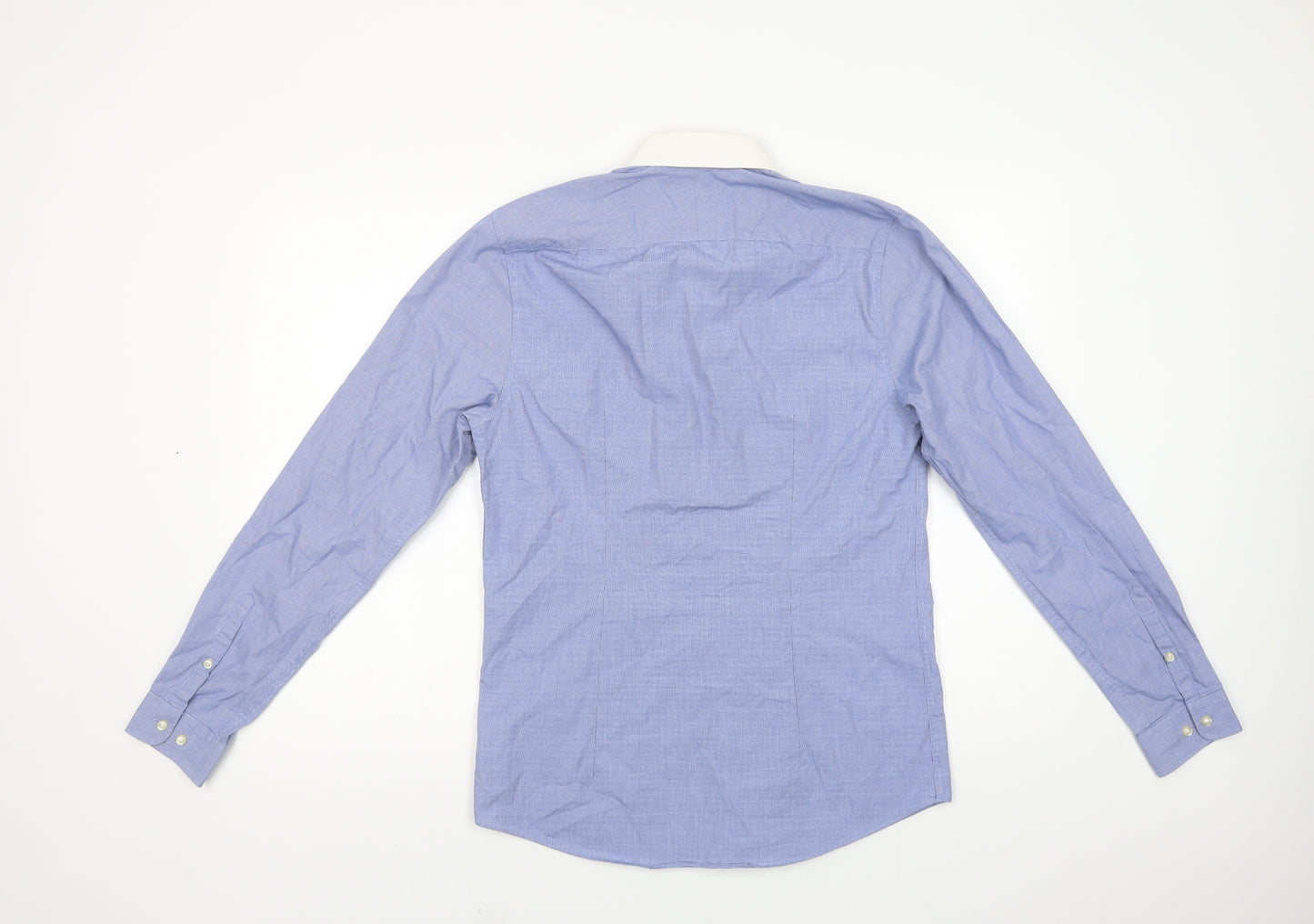 F&F Mens Blue  Cotton  Dress Shirt Size 14.5 Collared Button