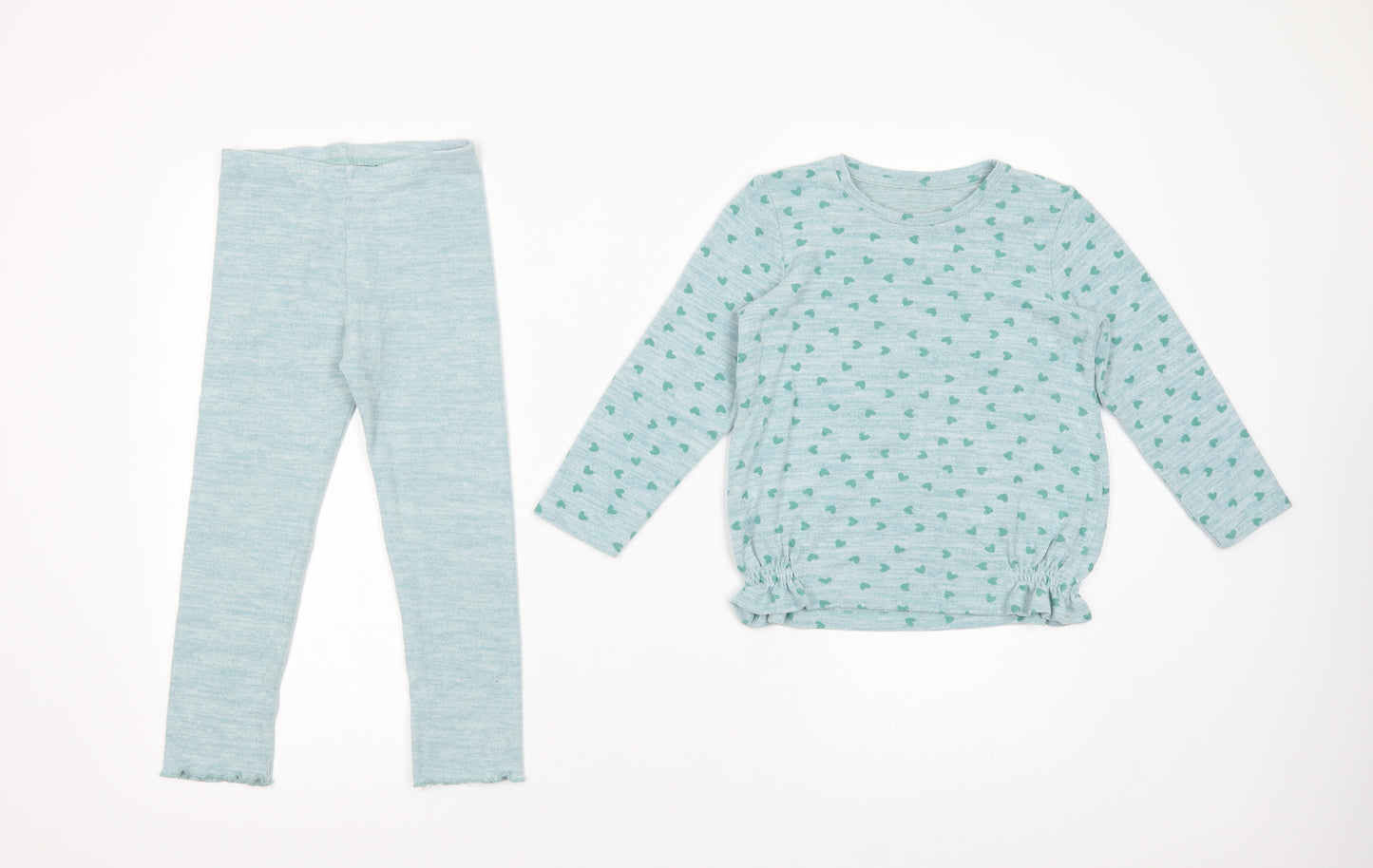 Matalan Girls Green Geometric Viscose  Pyjama Set Size 4-5 Years  Pullover - Heart Print