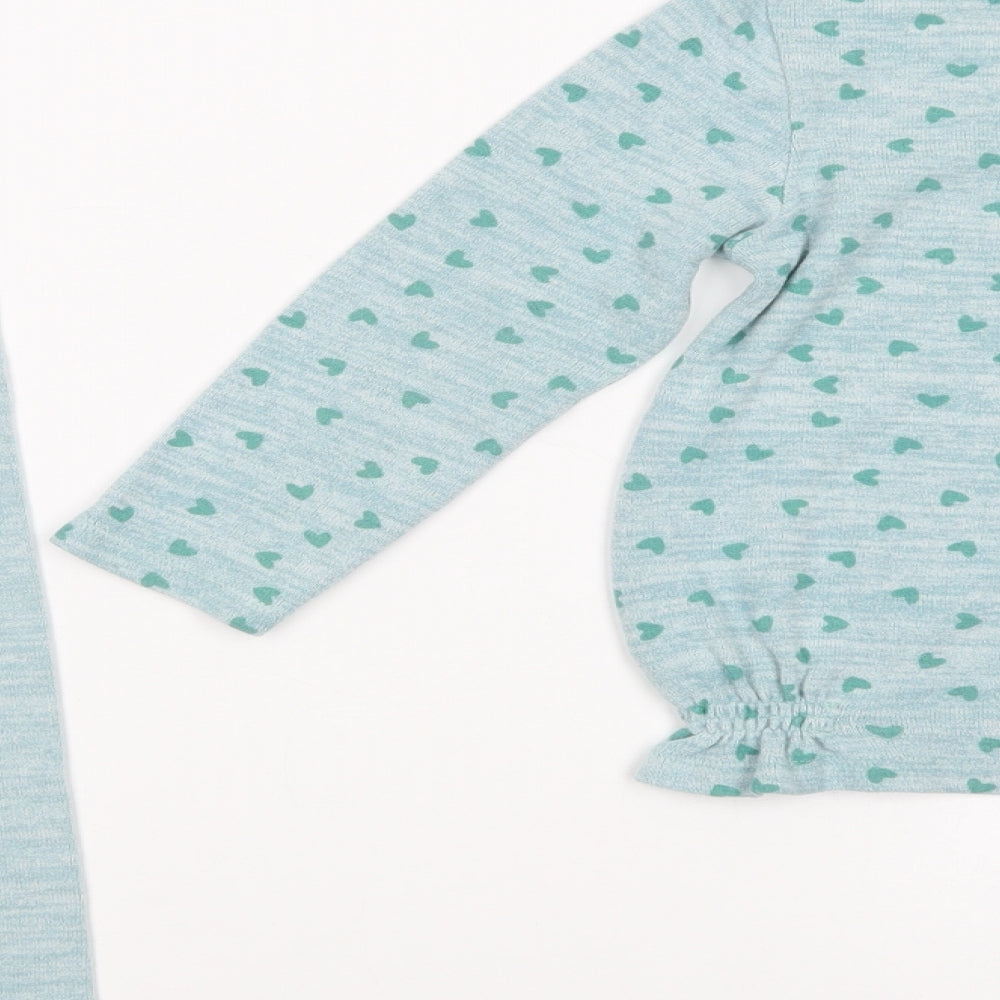Matalan Girls Green Geometric Viscose  Pyjama Set Size 4-5 Years  Pullover - Heart Print