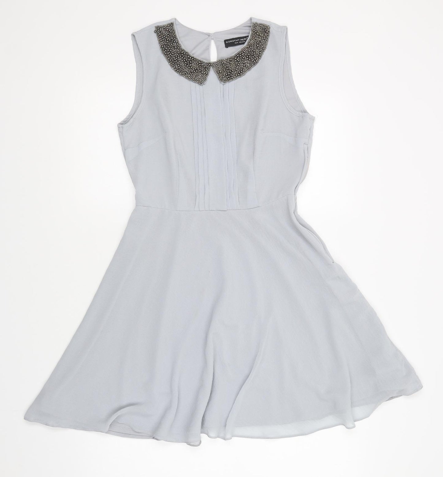 Dorothy Perkins Womens Grey  Polyester Fit & Flare  Size 12  Collared Zip - Embellished Collar