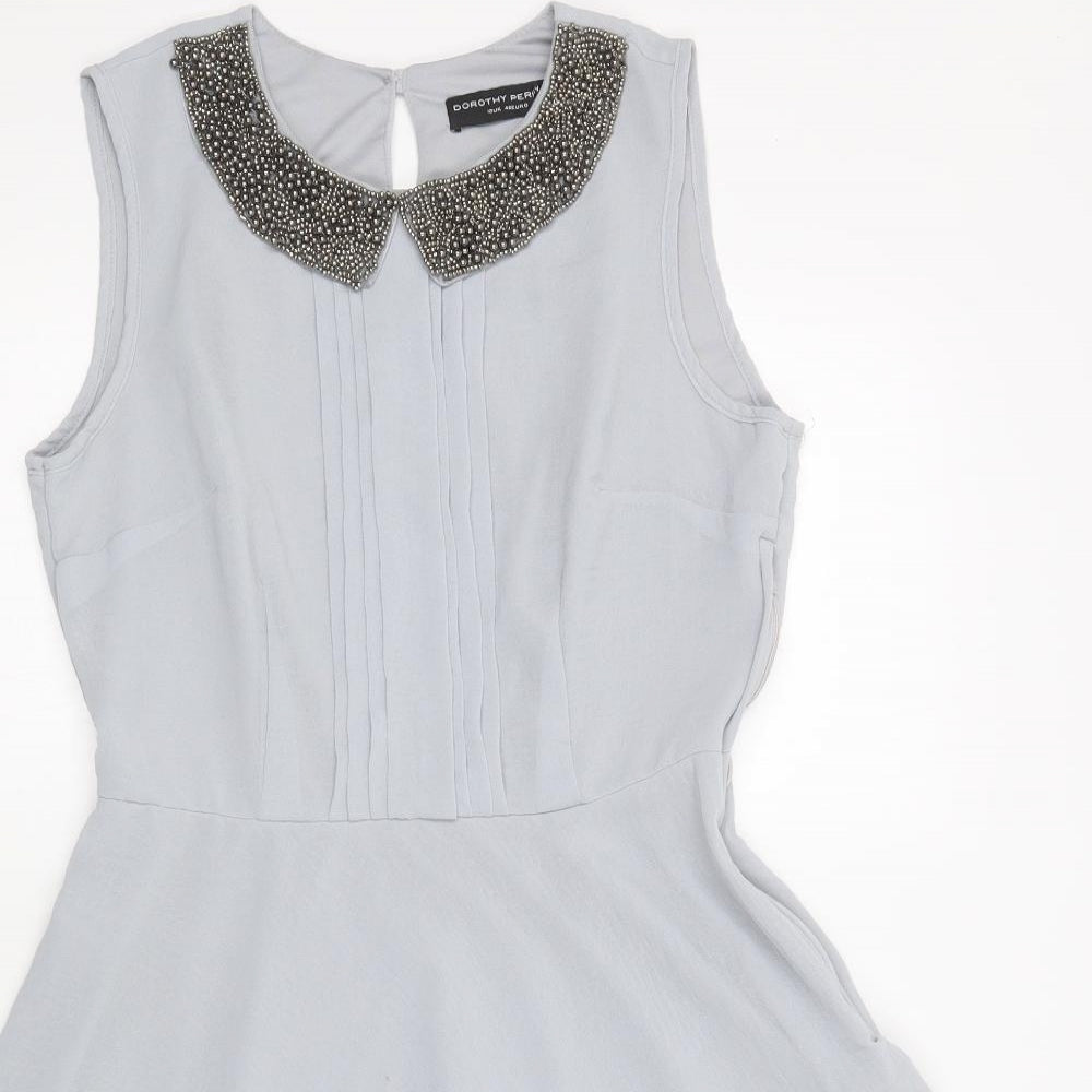 Dorothy Perkins Womens Grey  Polyester Fit & Flare  Size 12  Collared Zip - Embellished Collar