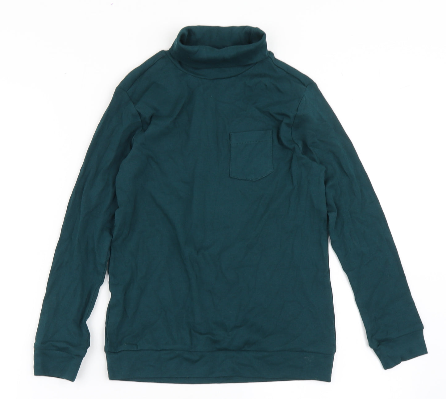 Marks and Spencer Girls Green  Cotton Basic T-Shirt Size 6-7 Years Roll Neck Pullover