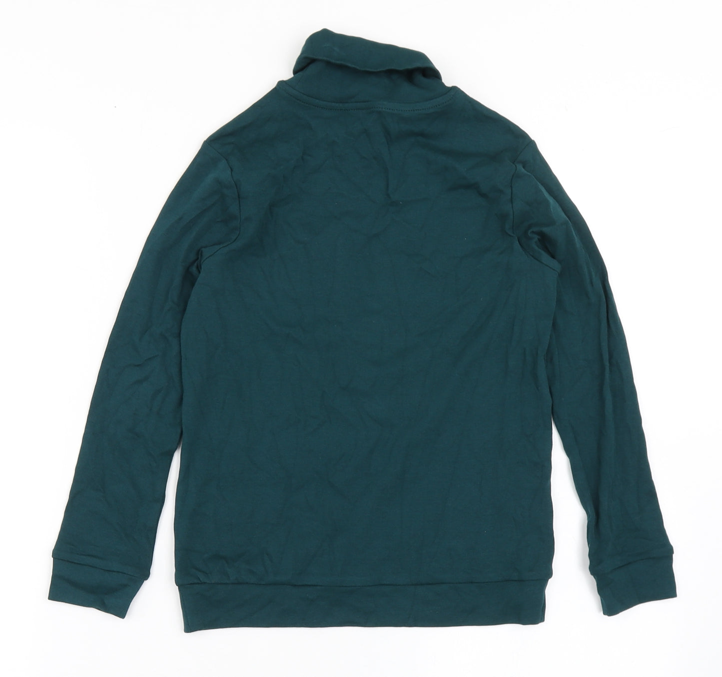 Marks and Spencer Girls Green  Cotton Basic T-Shirt Size 6-7 Years Roll Neck Pullover