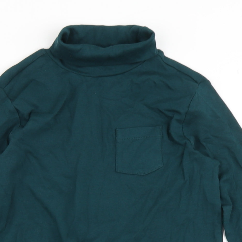 Marks and Spencer Girls Green  Cotton Basic T-Shirt Size 6-7 Years Roll Neck Pullover