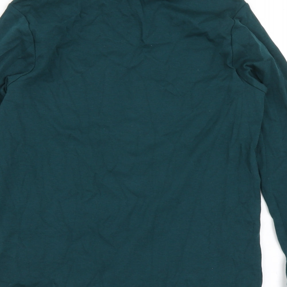 Marks and Spencer Girls Green  Cotton Basic T-Shirt Size 6-7 Years Roll Neck Pullover