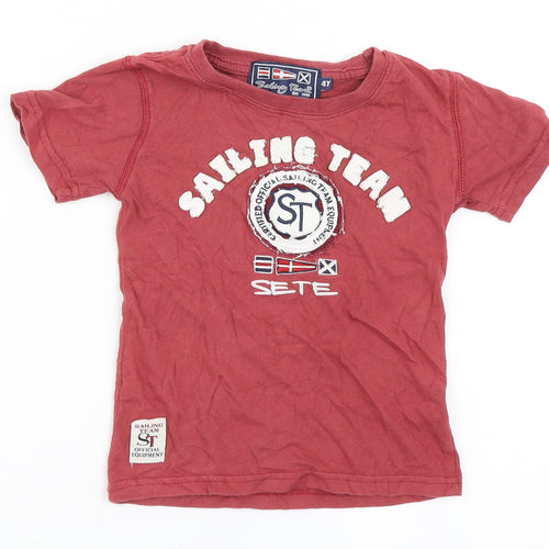 Sailing Team Boys Red Batik 100% Cotton Basic T-Shirt Size 4 Years Round Neck Pullover