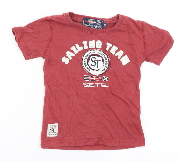 Sailing Team Boys Red Batik 100% Cotton Basic T-Shirt Size 4 Years Round Neck Pullover