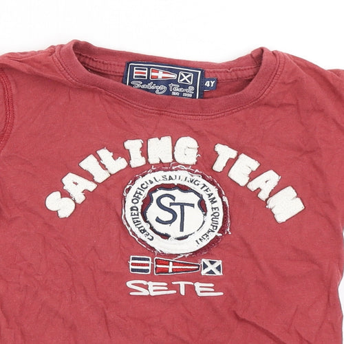 Sailing Team Boys Red Batik 100% Cotton Basic T-Shirt Size 4 Years Round Neck Pullover