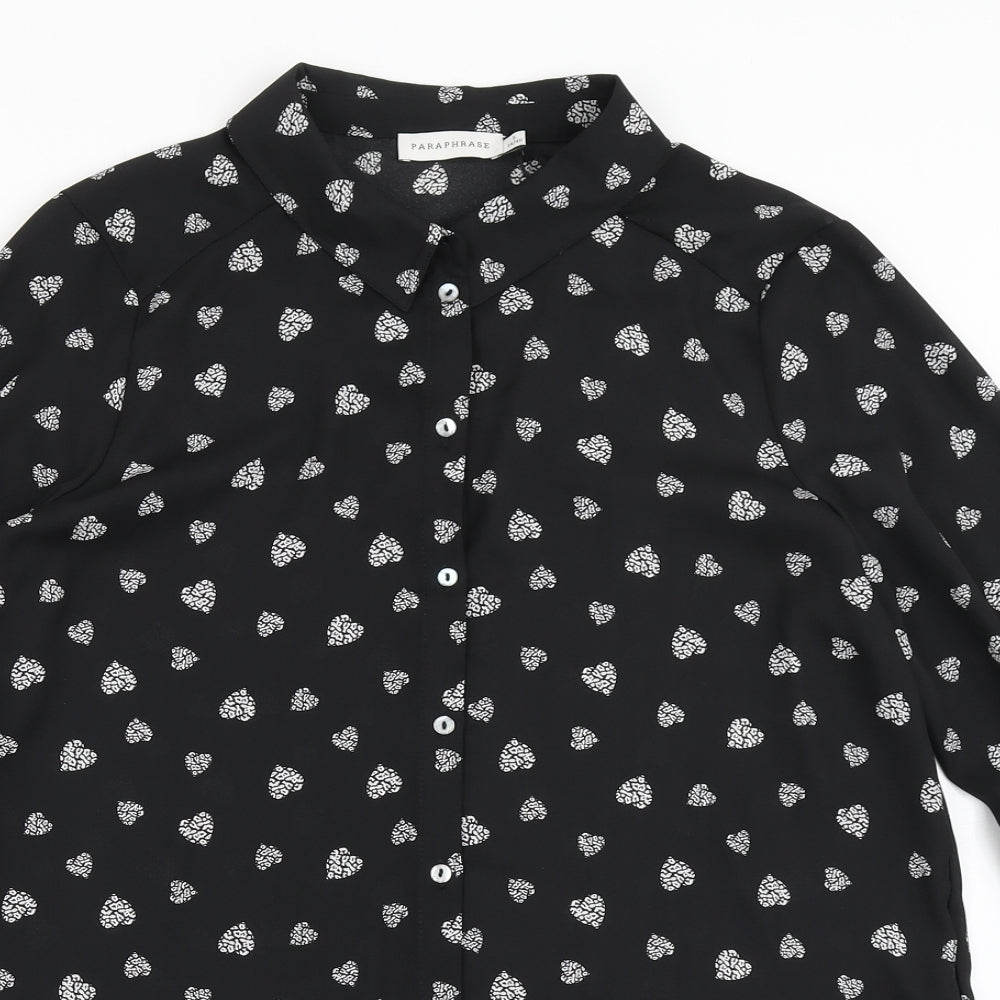 Paraphrase Womens Black  Polyester Basic Blouse Size L Collared