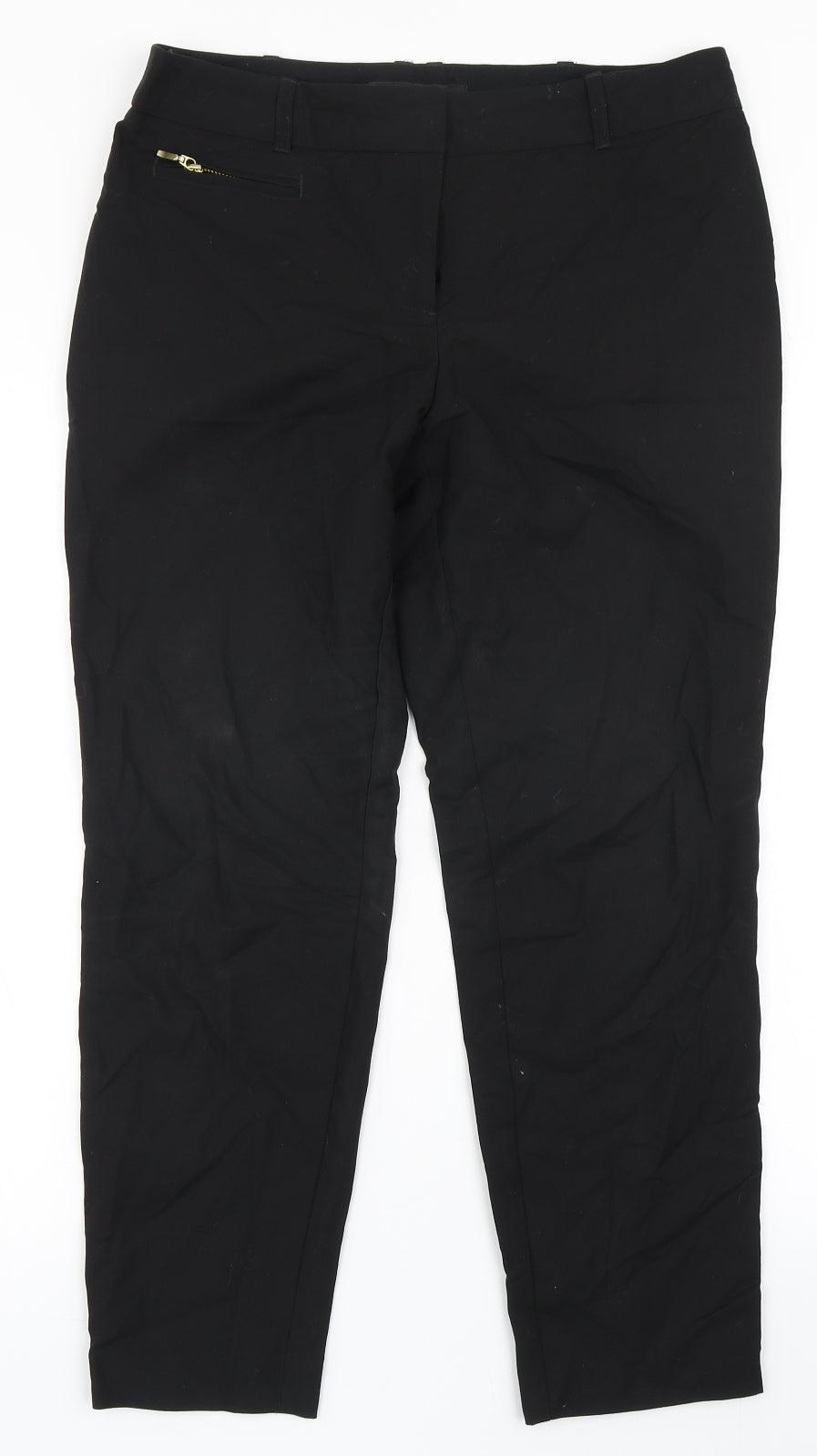 NEXT Womens Black  Cotton Trousers  Size 12 L26.5 in Regular Button